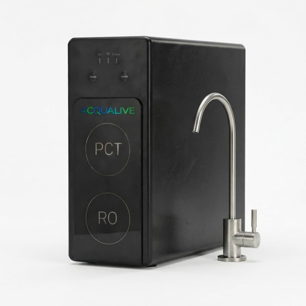 Equipo de ósmosis inversa con grifo para agua purificada en la cocina